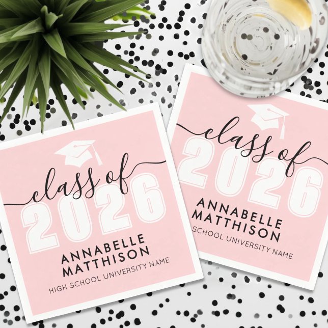 Pink Graduation Napkins (Graduate Pink Graduation Napkins)