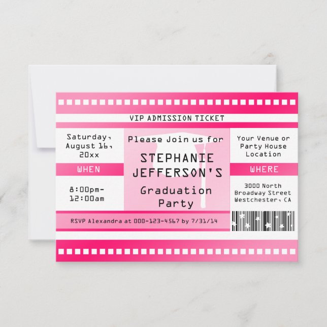 Pink Graduation or Party Admission Ticket Invitation (Front)