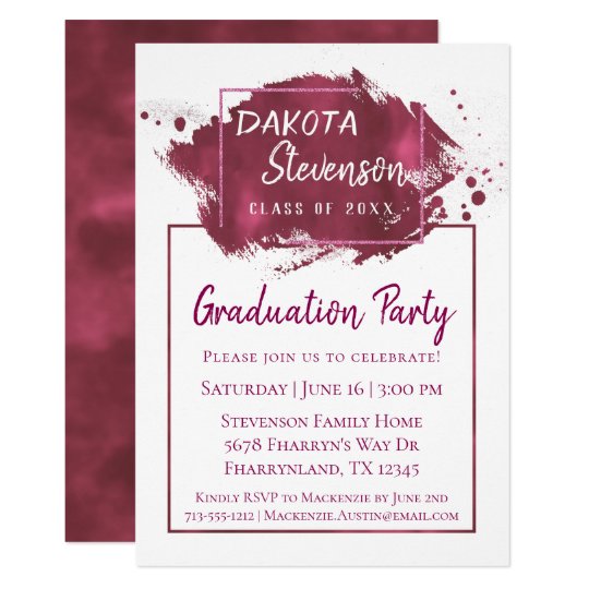 pink graduation paint splatter brushstroke party invitation