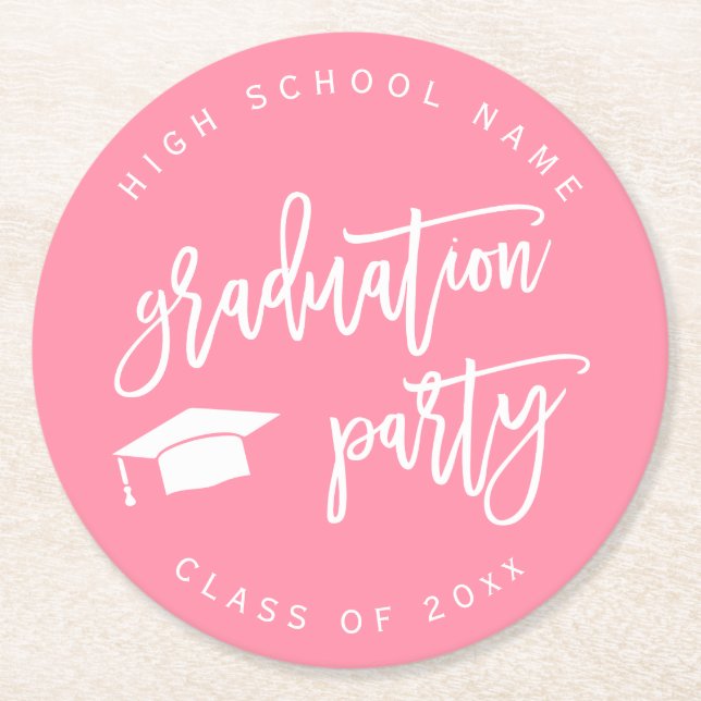 Pink Graduation Party Class of  Round Paper Coaster (Front)