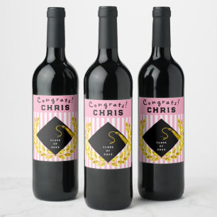 Pink Graduation Party Gift Wine Label