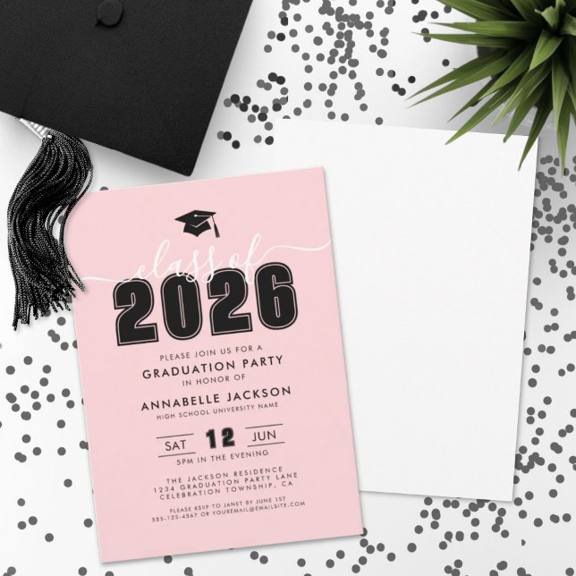 Pink Graduation Party Invitation (Simple Modern Pink Graduation Party Invitation)