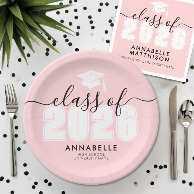 Pink Graduation Party Paper Plates (Graduate Pink Graduation Party Paper Plates)