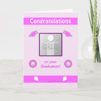 Pink Graduation Photo Flowers And Caps Card by xfinity7 at Zazzle