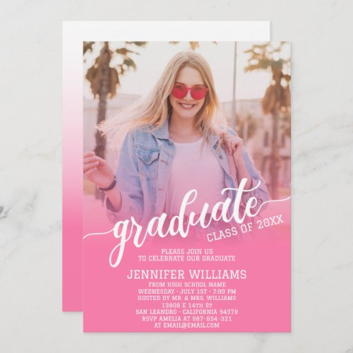 Pink Graduation Photo Grad Graduate Party Invitation