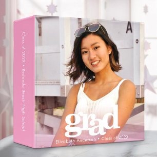Pink graduation photo modern typography keepsake 3 ring binder