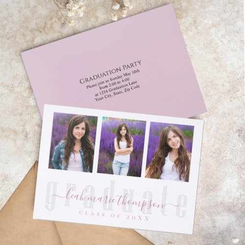 Pink Graduation Photo Script Invitation