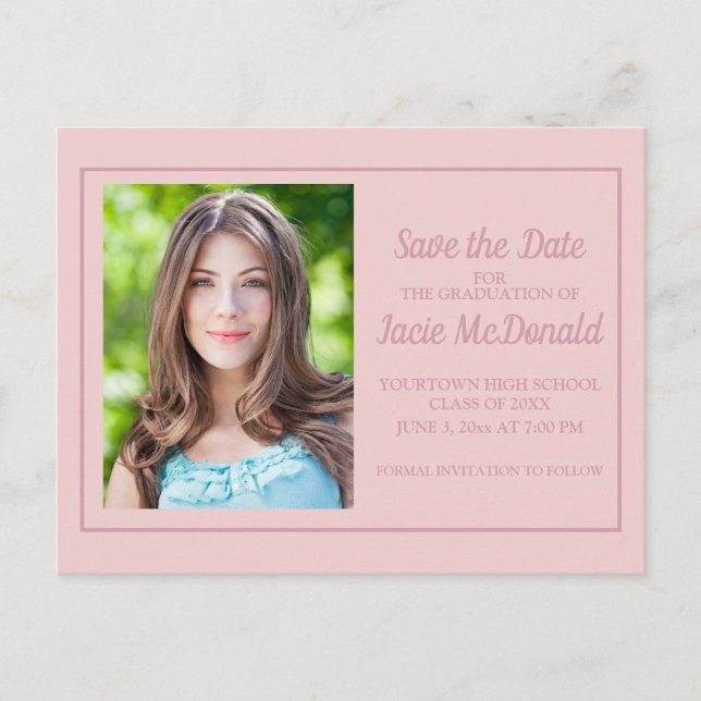 Pink Graduation Save the Date Announcement Postcard (Front)