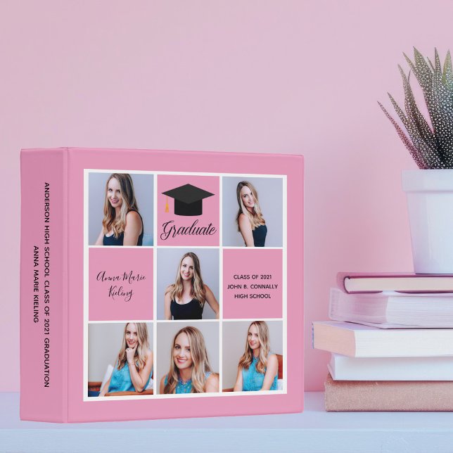 Pink Graduation Senior Girl Collage Photo Album 3 Ring Binder (Creator Uploaded)