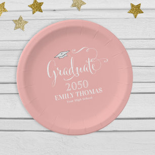 Pink Graduation Simple Personalized Paper Plates