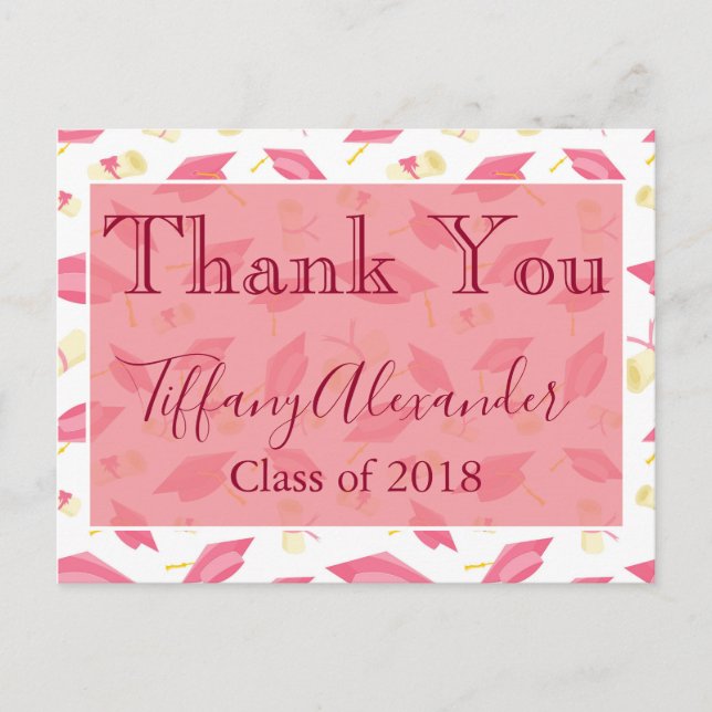 Pink Graduation Thank You Postcard (Front)