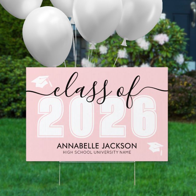 Pink Graduation Yard Sign (Graduate Pink Graduation Sign)