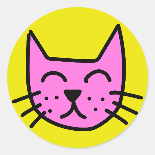pink graffiti cat face classic round sticker (Front)