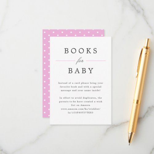 Pink Grand Millennial Books for Baby Request Enclosure Card