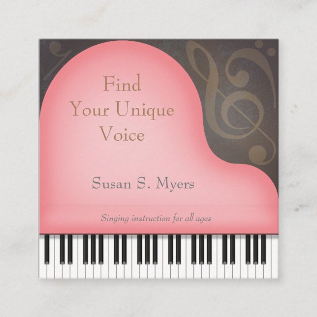 Pink Grand Piano Charming Musician's Square Business Card (Front)