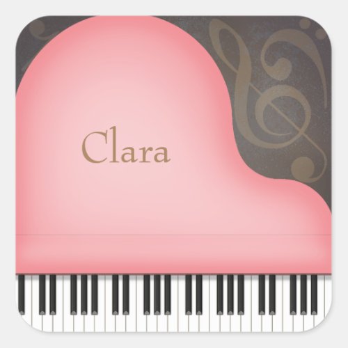 Pink Grand Piano Custom Name Stickers