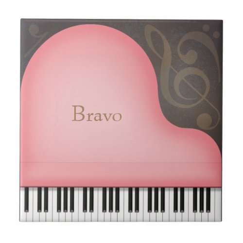 Pink Grand Piano Personalized Romantic Music Ceramic Tile