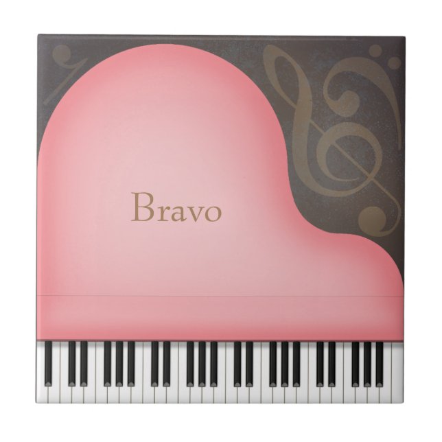 Pink Grand Piano Personalized Romantic Music Ceramic Tile (Front)