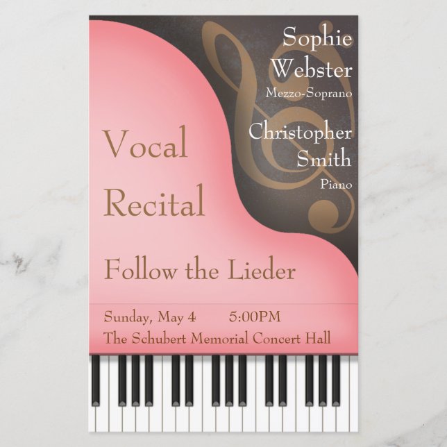 Pink Grand Piano Vocal Recital Poster & Program (Front)