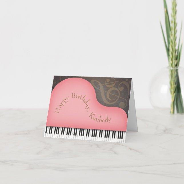 Pink Grand Piano Whimsical Custom Birthday Card (Front)