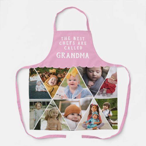 Pink Grandma Best Chef Geometric Photo Collage Apron