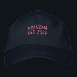 Pink Grandma Est 2024 Embroidered Baseball Cap<br><div class="desc">Embroidered Grandma Est 2024 baseball cap. The text is in a pink. This grandma est. 2024 cap would make a unique grandma announcement,  Christmas gift for grandma,  birthday gift for grandma and more.</div>