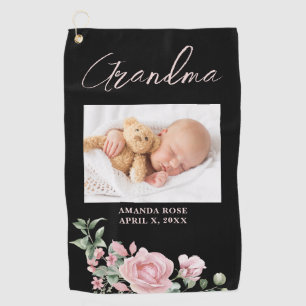 Pink Grandma Floral Photo Golf Towel