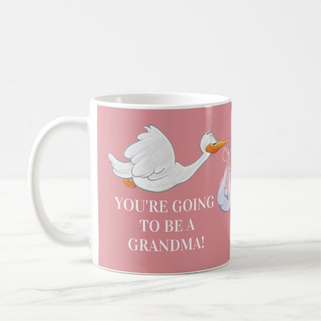 Pink Grandma Pregnancy Announcement Stork Baby Coffee Mug (Left)