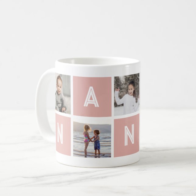 Pink Grandmother 5 Photo Collage Nana Coffee Mug (Front Left)