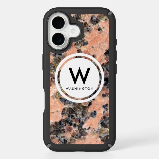 Pink Granite Monogram- Rock Texture Speck iPhone Case (Front)