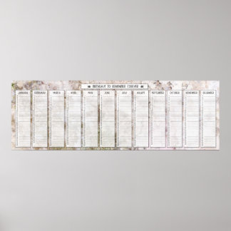Pink Granite Perpetual Birthday Calendar Poster
