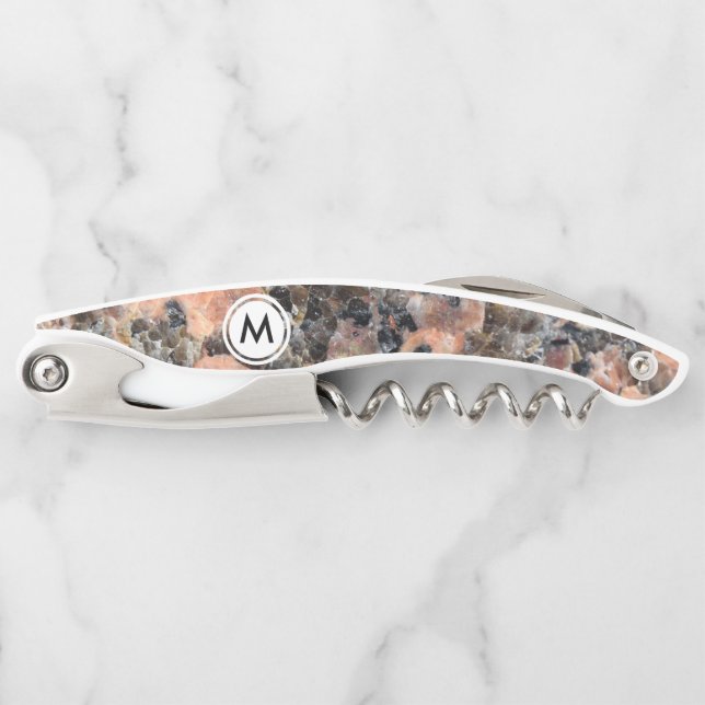 Pink Granite Texture with Monogram Waiter's Corkscrew (Front)