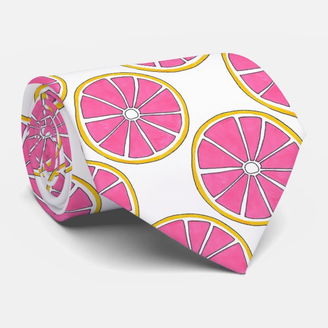 Pink Grapefruit Citrus Fruit Foodie Print Tie (Rolled)
