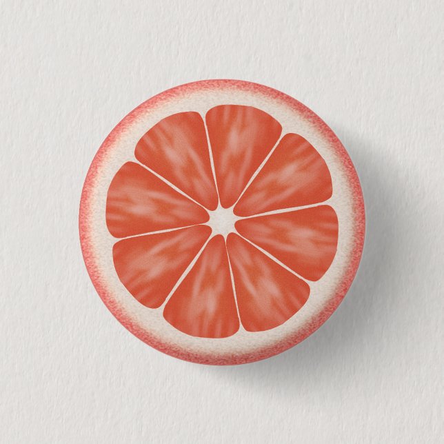 Pink Grapefruit Citrus Fruit Slice Pinback Button (Front)