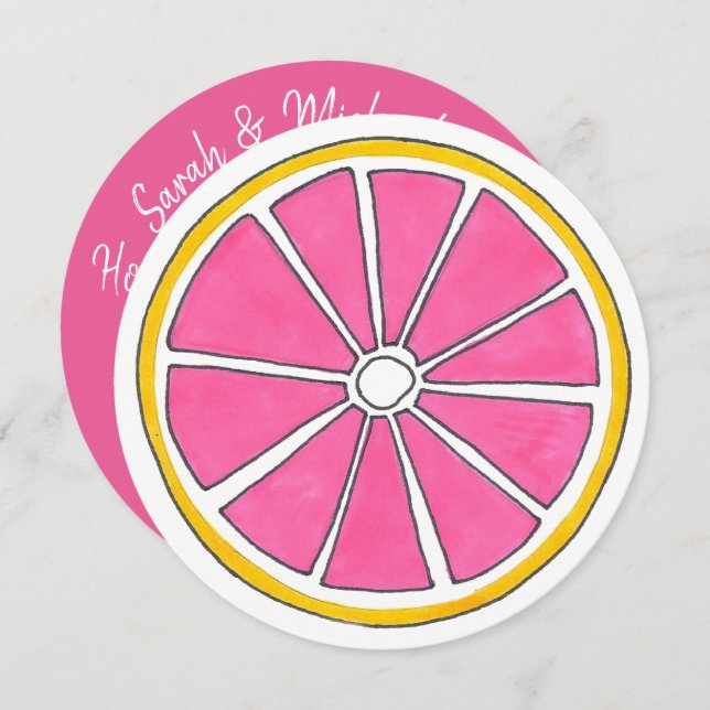 Pink Grapefruit Citrus Fruit Tropical Beach Brunch Invitation (Front/Back)