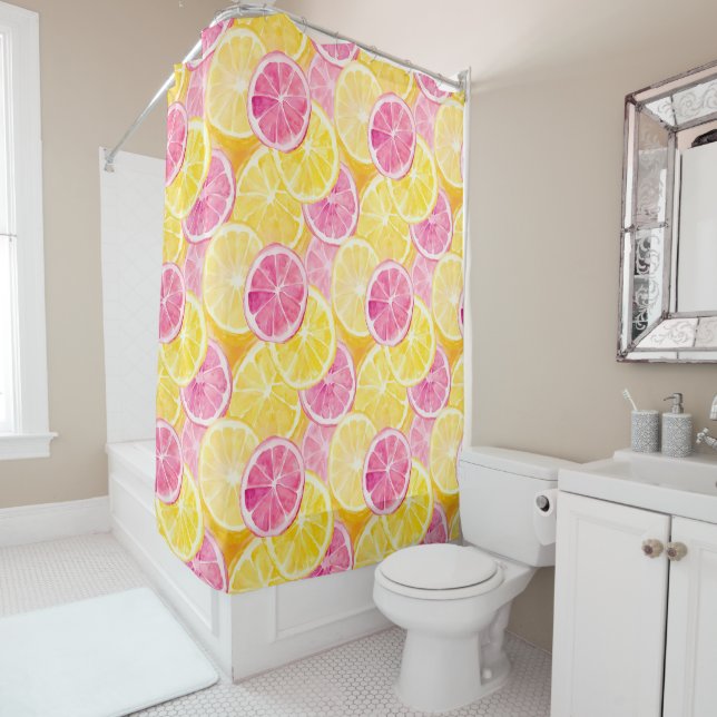 Pink Grapefruit & Lemon Shower Curtain (In Situ)