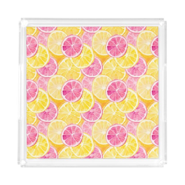 Pink Grapefruit & Lemon Shower Curtain Acrylic Tray (Front)