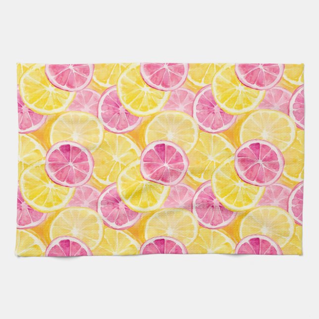 Pink Grapefruit & Lemon Shower Curtain Kitchen Towel (Horizontal)