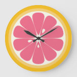 Pink Grapefruit Slice Large Clock at Zazzle