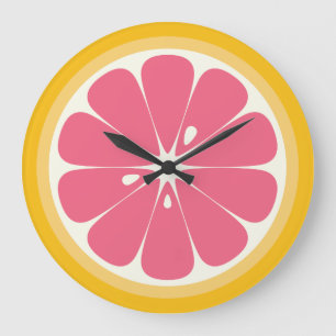 Pink Grapefruit Slice Large Clock