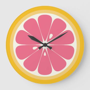 Pink Grapefruit Slice Large Clock by NovotnyDesigns at Zazzle