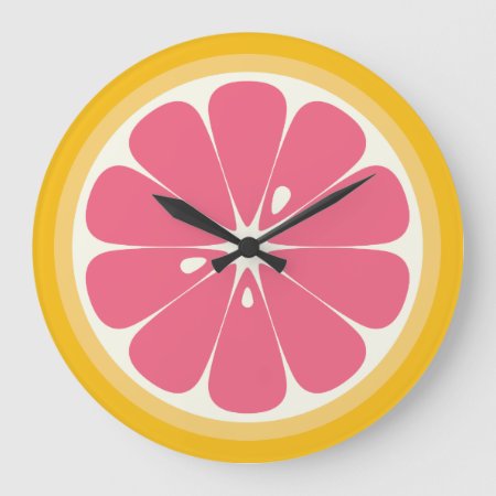 Pink Grapefruit Slice Large Clock