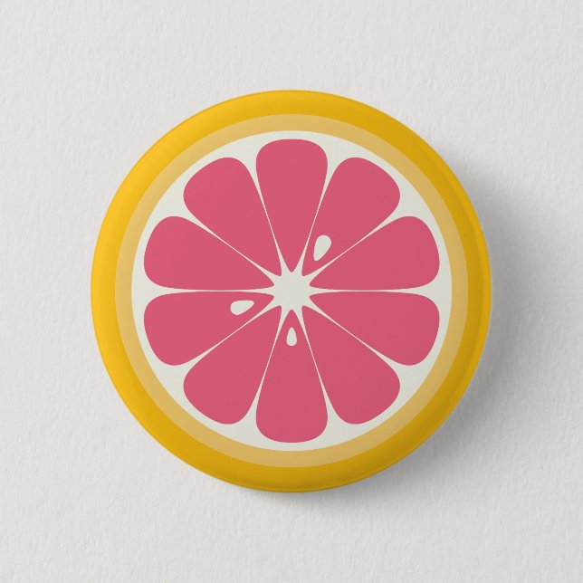 Pink Grapefruit Slice Pinback Button (Front)