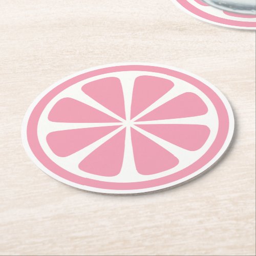 Pink Grapefruit Slice Round Paper Coaster