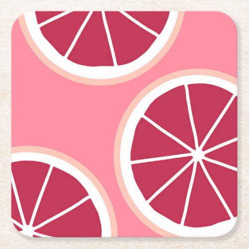 Pink Grapefruit Slice Square Paper Coaster