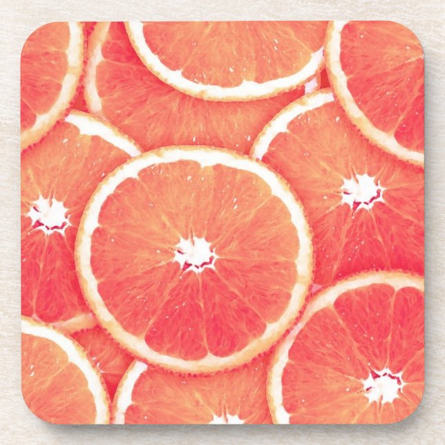 Pink grapefruit slices beverage coaster (Front)