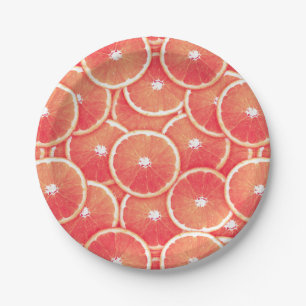 Pink grapefruit slices paper plates