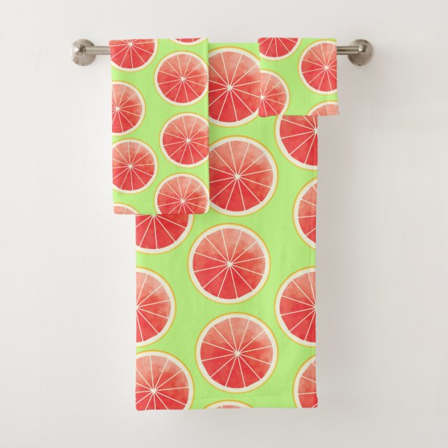 Pink Grapefruit Slices Pattern Bath Towel Set (Insitu)