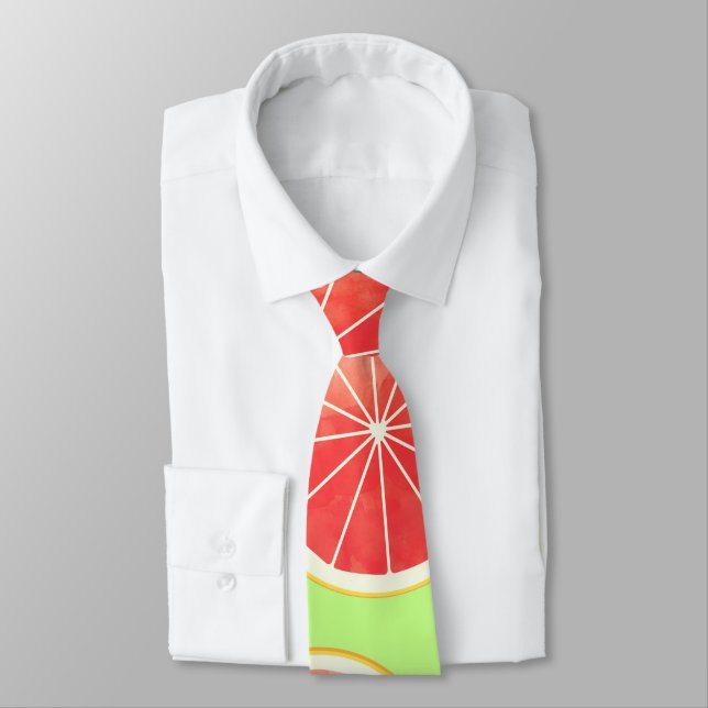 Pink Grapefruit Slices Pattern Neck Tie (Tied)