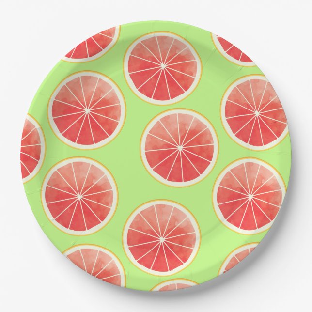 Pink Grapefruit Slices Pattern Paper Plates (Front)